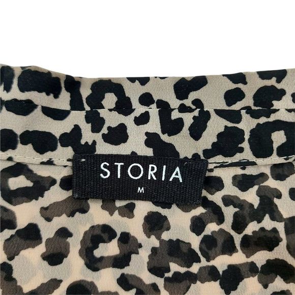 Storia Blouse Womens Medium Brown Black Leopard Print Long Sleeve Button Up - Picture 9 of 10